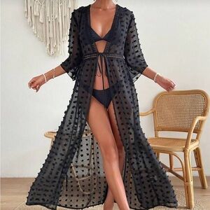 Elegant Black Sheer Kimono or Swim Cover-Up